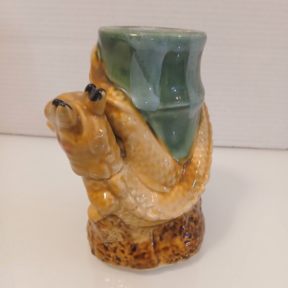 Vintage Majolica Style Planter/vase With Foo Dogs 6” Tall 3” Diameter - Picture 3 of 5